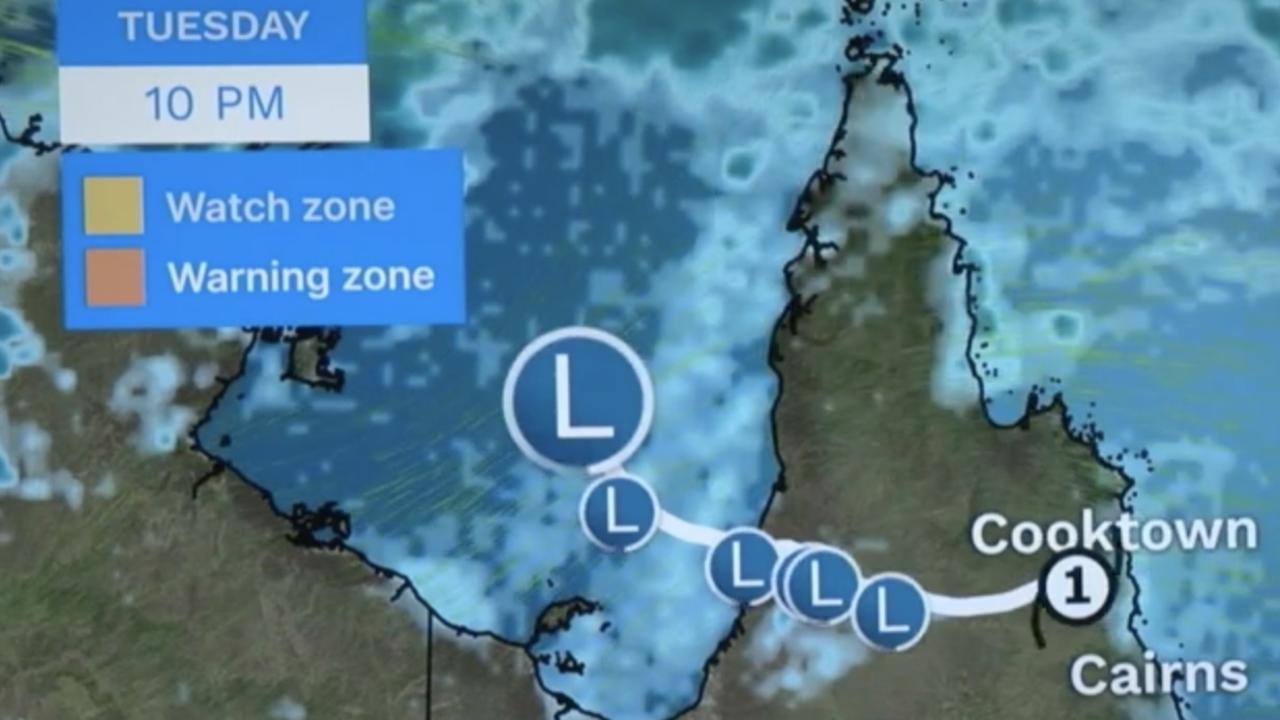 The Bureau of Meteorology forecasts Jasper to move into The Gulf of Carpentaria and then possibly reintensify into a cyclone again from next Wednesday into the weekend. Picture: BOM