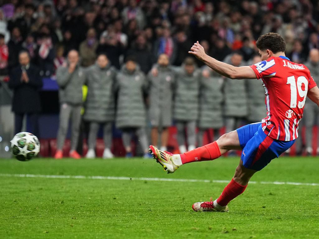 Julian Alvarez scores Atletico Madrid’s second penalty, only for it to be later ruled out. Picture: Getty Images