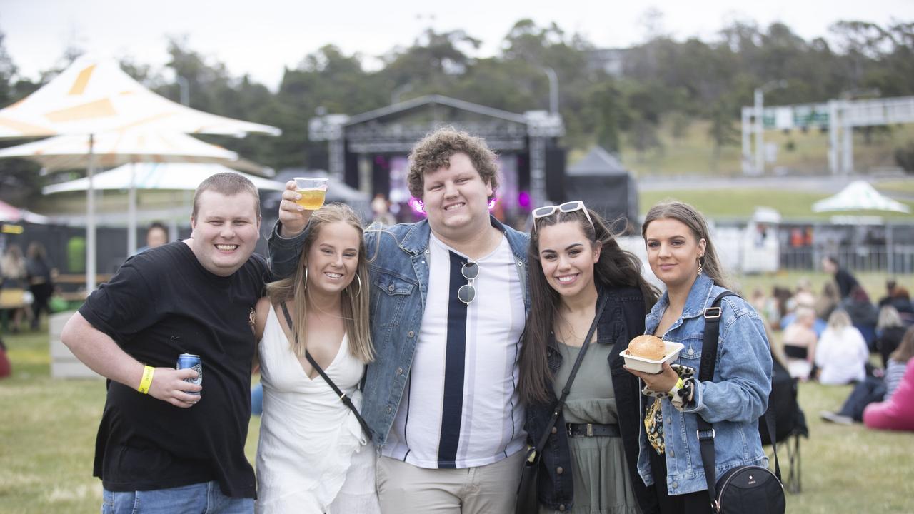 Jeremy Pike, Kylah Heppel, Nic Thorp, Charna Ward and Bronte Oliver all of Launceston at the Veronicas concert, Hobart. Picture Chris Kidd