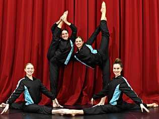 STAGE READY: Buderim Calisthenics members Sophie Clouston, Becky Reid, Sophie Furber and Whitney Edward will be competing. Picture: Warren Lynam