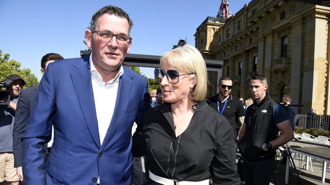 Premier Daniel Andrews thanked his wife Catherine for her support over the years in the job. Picture: NCA NewsWire / Andrew Henshaw