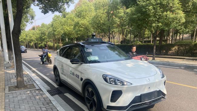 One of Baidu’s fifth-generation Apollo Go robotaxis in Wuhan. Picture: Will Glasgow