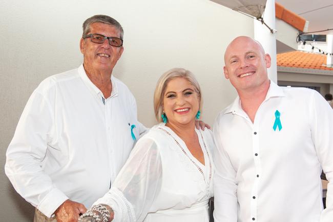 Trevor Townsend, Shawna Starrett, Ben Nielsen at Mantra Mackay for a Touch of Teal Soiree Trudy Crowley Foundation fundraising event 2022 Picture: Michaela Harlow