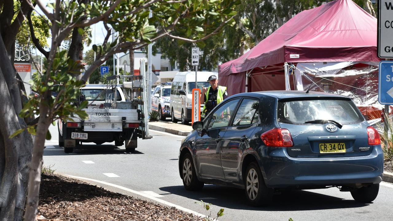 Traffic mayhem about 10.30am along Wharf St, Tweed Heads heading into the Griffith St Coolangatta checkpoint when the border bubble expanded on October 1, 2020. Photo: Jessica Lamb