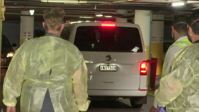 A van believed to be holding Novak Djokovic, was transported to the Park Hotel in Carlton. Picture: Reuters