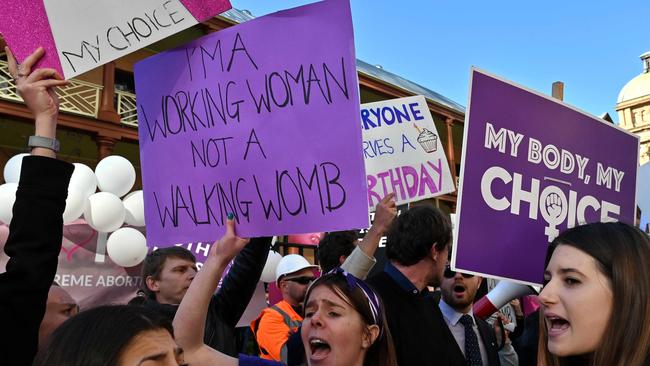 Pro-life and pro-choice advocates hold a protest rally outside the NSW parliament. Picture: AFP