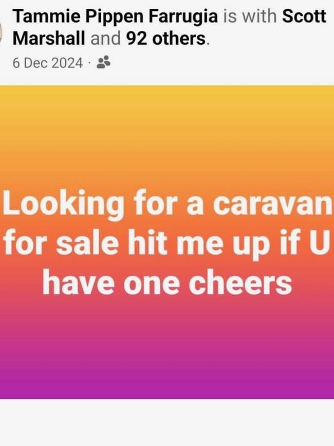 Ms Farrugia posted on Facebook looking for a caravan on December 6.