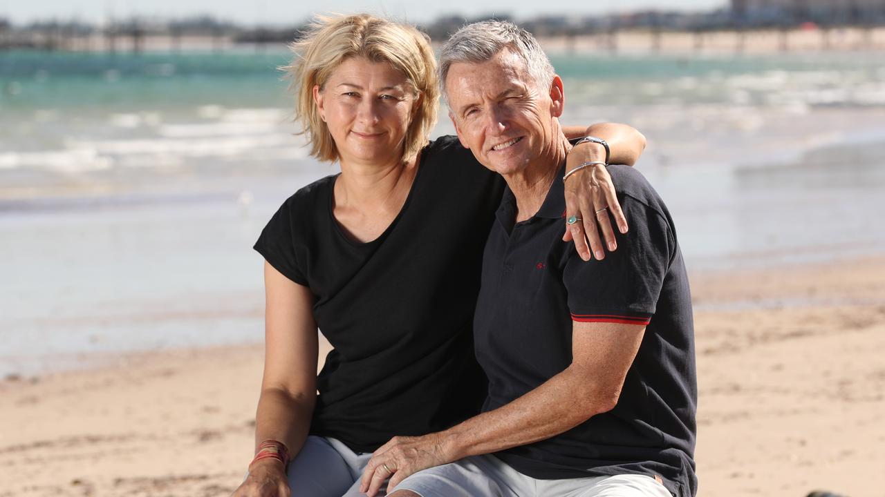 Bruce McAvaney and his wife Annie at home in Adelaide. Picture: Alex Coppel