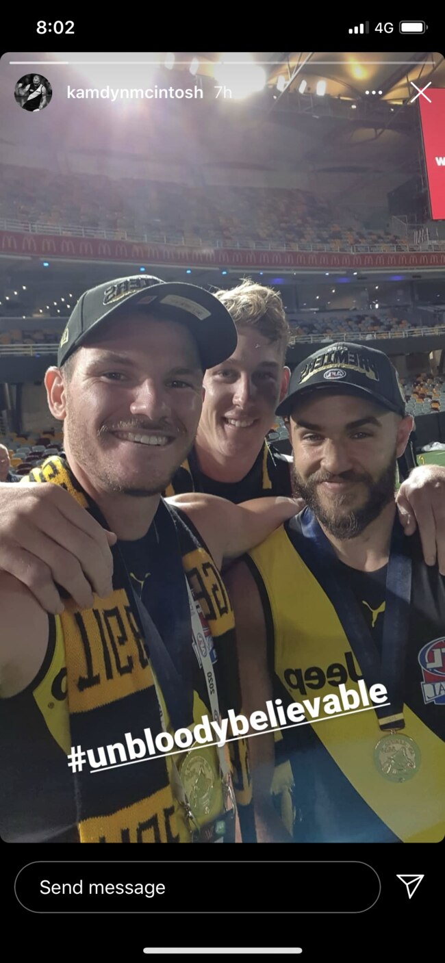 Richmond premiership celebrations went well into the night. Picture: Instagram