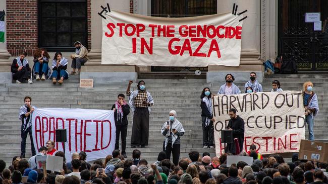 Supporters of Palestine rally at Harvard University. Picture: AFP.