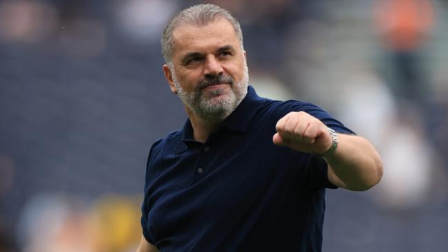 LONDON, ENGLAND - SEPTEMBER 16: Ange Postecoglou, Manager of Tottenham Hotspur, celebrates following their sides victory after the Premier League match between Tottenham Hotspur and Sheffield United at Tottenham Hotspur Stadium on September 16, 2023 in London, England. (Photo by Stephen Pond/Getty Images)