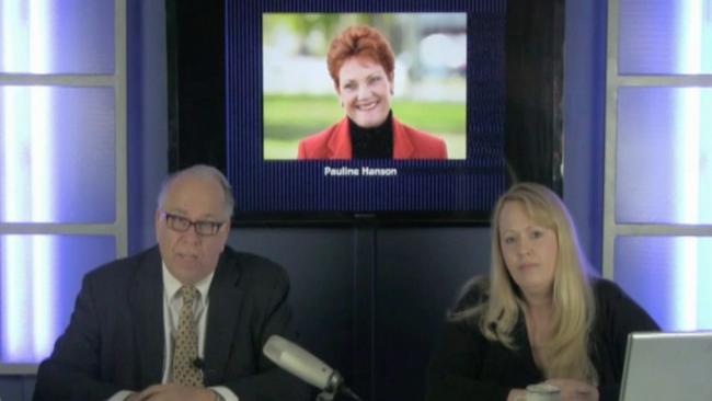 Every day Pastor Thomas Robb and Rachel Pendergraft stream a 'news' service focused on white nationalism. Today they're discussing Pauline Hanson. Picture: Channel 9