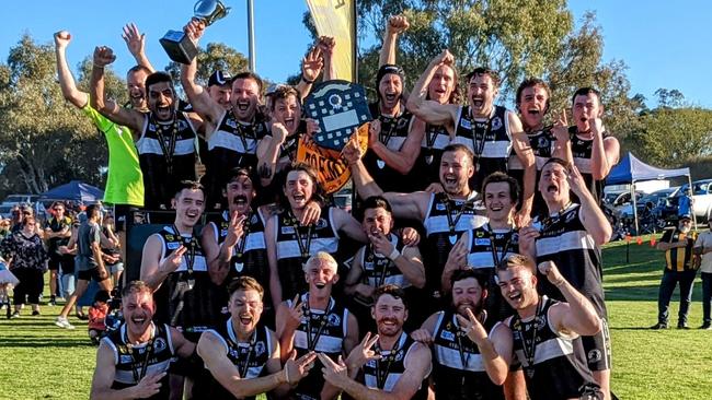 Gumeracha celebrates its second flag in a row. Picture: Gumeracha Football Club