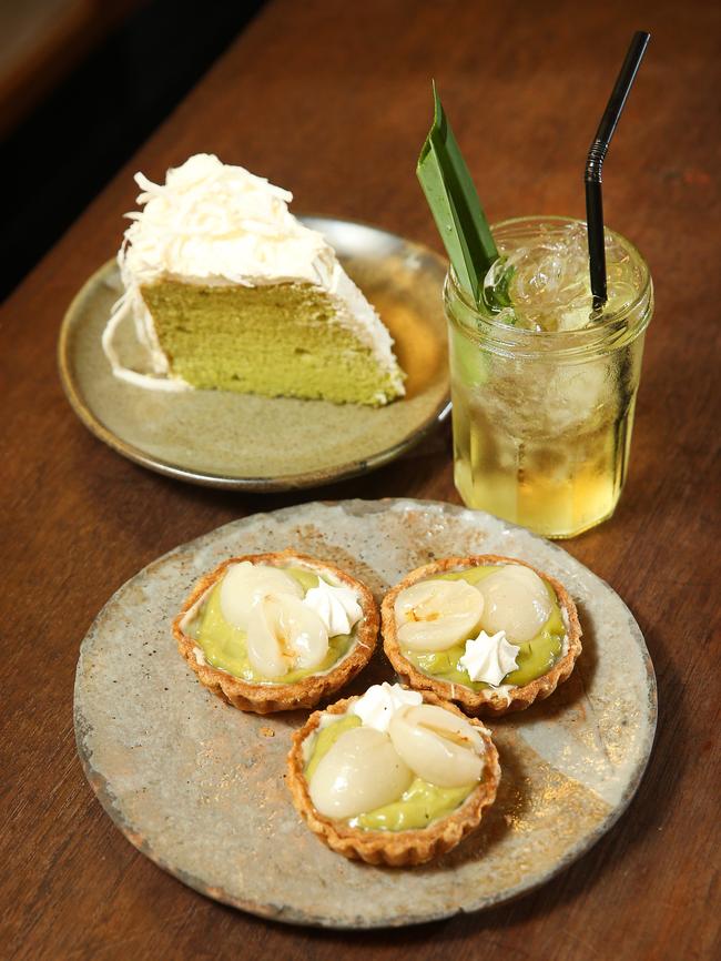 A selection of desserts using pandan as an ingredient at Haymarket’s Boon Cafe. Picture: Richard Dobson