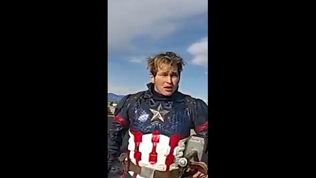 ‘Captain America’ helped by cops after his bike breaks down