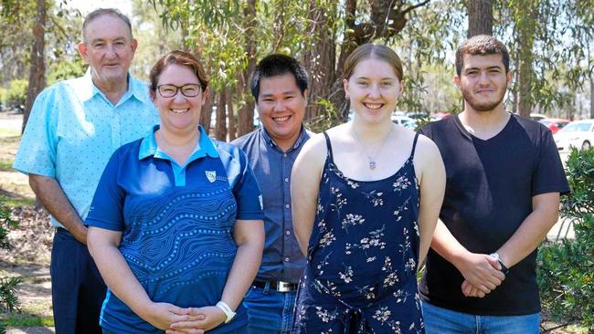 UNITING FAITH: CQUniversity staff members Mike Malouf and Rebecca Ballantyne, Interfaith and Cultural Diversity Society's event co-ordinator Daniel Siaw, treasurer Chloe Wieden and vice-president Muhammed Emin Yildirim. Picture: Tahlia Stehbens