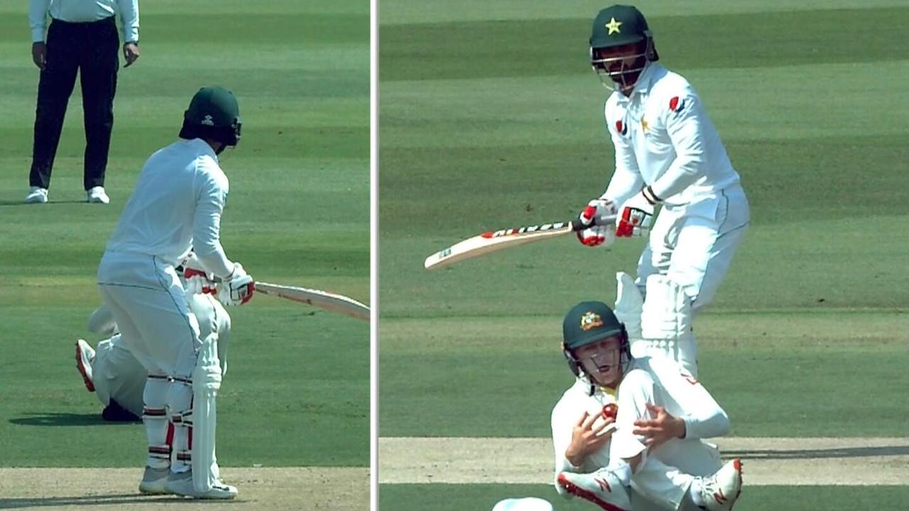 Marnus Labuschagne took a stunning catch at bat-pad to remove Mohammad Hafeez off the bowling of Mitchell Starc.