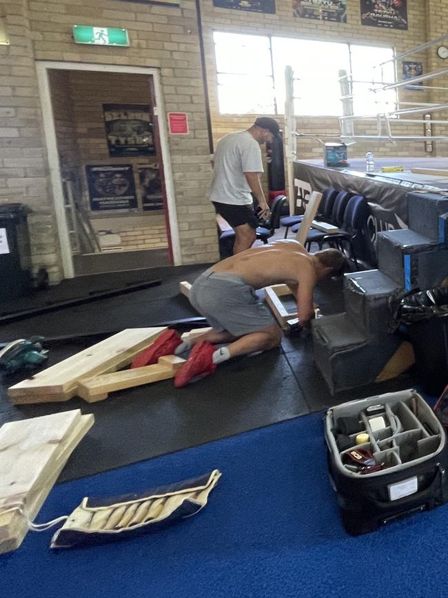 Nikita hard at work building a new set of stairs for the gym. Picture: Brendan Bradford