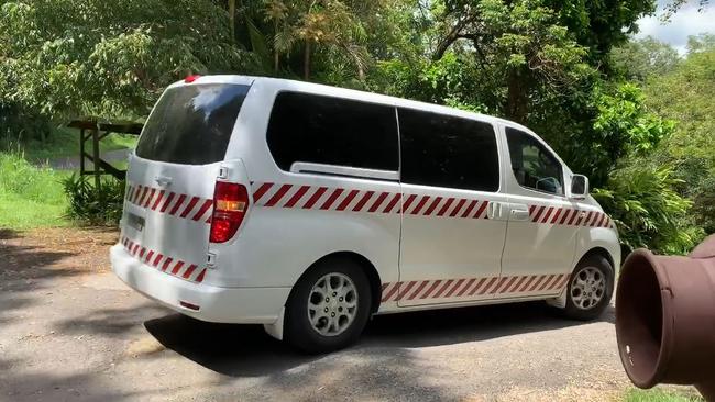 An emergency services vehicle enters the property where twin four-year-old girls died at Goonengerry NSW on Sunday morning.