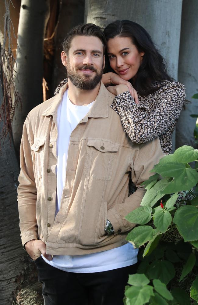 Shaun Hampson and Megan Gale in the Royal Botanic Gardens, Melbourne. Picture: Alex Coppel