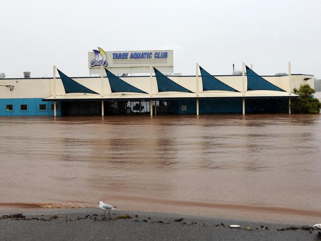 : Floodwaters are seen in and around Taree on the mid-north coast of NSW as torrential rain inundates the region. Picture: NewsWire / Scott Calvin