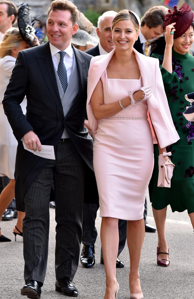 Nick Candy and Holly Valance arrive to attend the wedding of Princess Eugenie on October 12, 2018. Picture: AFP