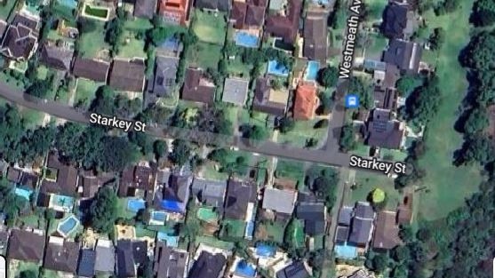 A reserve ( far right) at the end of Starkey St, Killarney Heights, where Rodney Melrose Brynes crashed a car into a stand of trees after trying to evade police. Picture: Google Maps