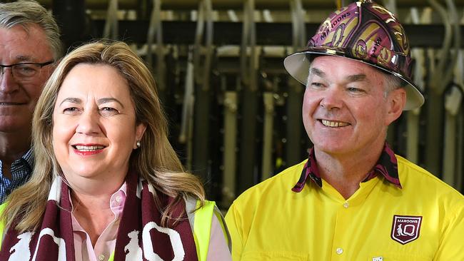 Premier Annastacia Palaszczuk with Resources Minister Scott Stewart make announcements on CopperString 2.0 project in March. Picture: Shae Beplate