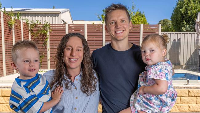 Daniel and Shannon Webber with their children, Miles, 3, and Isobel, 2, at their home in Rostrevor are starting to feel the cost of living crunch . . . so what’s in today’s budget for the Web. Pictured on 17th March 2025. Picture: Ben Clark