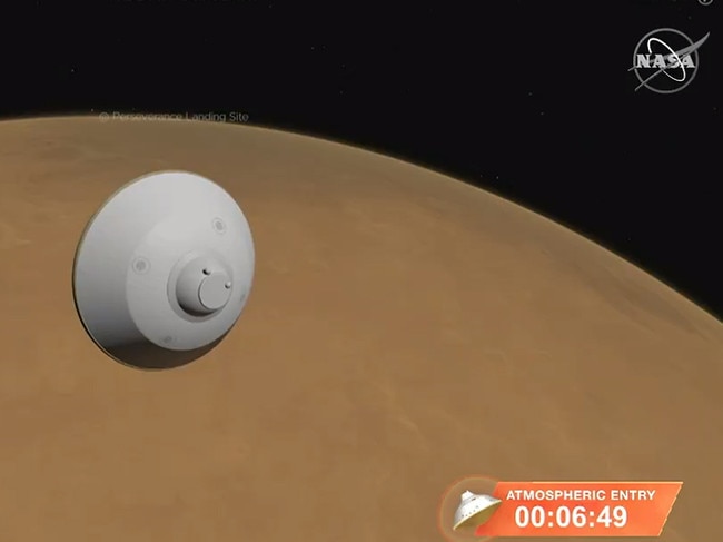 A graphic representation of the Mars 2020 space as it enters Mars' atmosphere. Picture: NASA