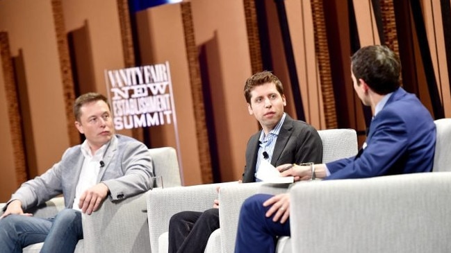 Elon Musk, left, and Sam Altman, at the 2015 Vanity Fair New Establishment Summit in a rare photo together. Picture: Mike Windle/Getty Images for Vanity Fair