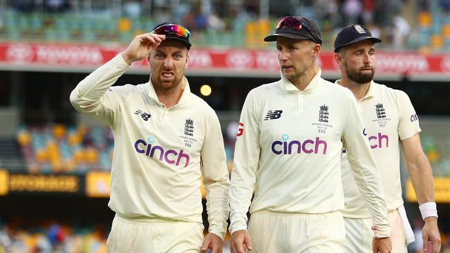 Jack Leach (left) had a dismal time at the Gabba – but it would still be risky leaving him out. Picture: Getty