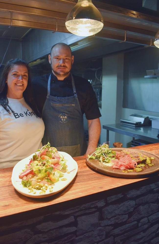 Silent Grove Organics owner Kerri Carroll and Bar94 owner Dan Cavacas with two dishes using locally-grown microgreens. Photo: Zoe Devenport