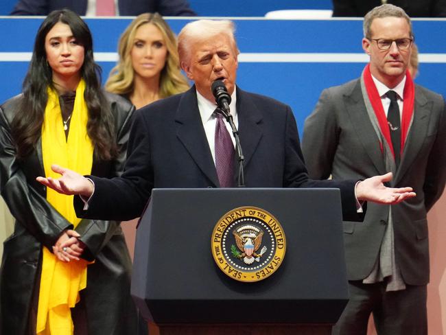 Donald Trump speaks during the inauguration parade. Picture: AFP