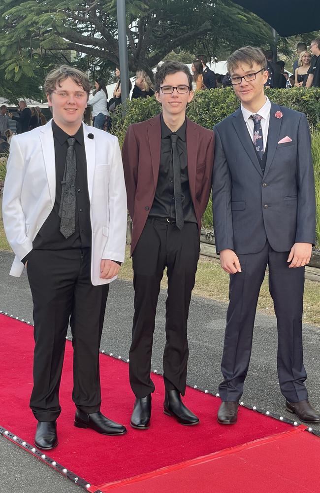 Lachlan Martin, Hayden Hall and Noah Cody at the Victory College formal on Friday June 21, 2024.