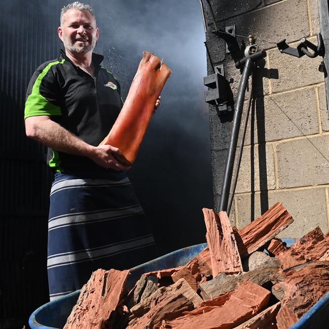Butcher Ben Schubert with the award-winning bacon. Picture: Keryn Stevens