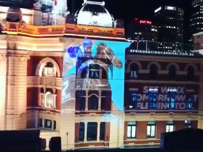 Flinders Street Station in Melbourne was promoting Winx last week.