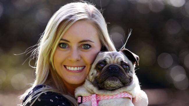 Animal Justice Party MP Emma Hurst pictured with Mia the pug. Picture: Toby Zerna