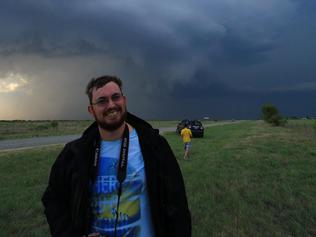 Storm chaser Jacob Grams in the US in 2014 chasing a storm in northern Texas. Picture: Supplied