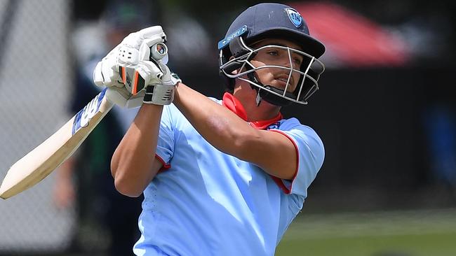 NSW Metro batter Joel Davies against Vic Country at the Cricket Australia U19 National Championships in Adelaide, Thursday 15 December, 2022. Picture: Cricket Australia.