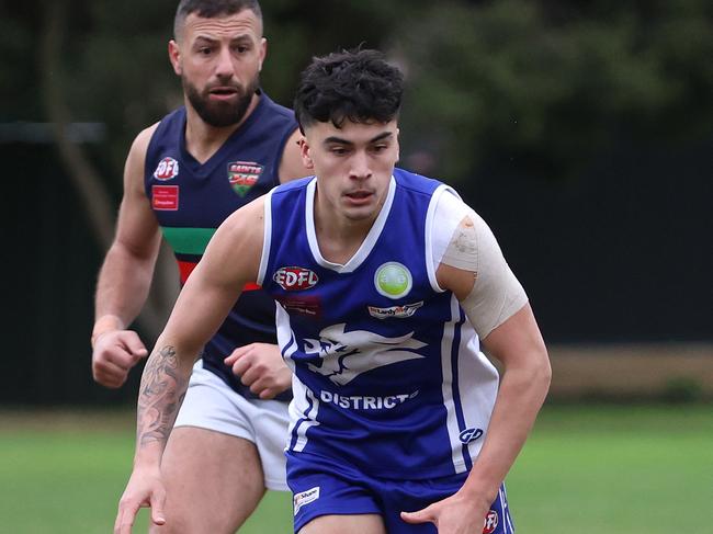 EDFL: Coburg Districts v Northern Saints: Jasper Dang-Lynch of Coburg Districts at Cole Reserve on Saturday July 15, 2023 in Pascoe Vale, Victoria, Australia.Picture: Hamish Blair