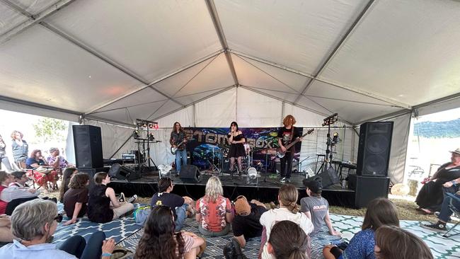 Bowen band Gleezus performing at Townsville Folk Festival. L-R: Guitarist Jack homewood, vocalist Kameron Stoneham, bassist Ashton Shepherd, and drummer Brock Medhurst. Photo: Contributed