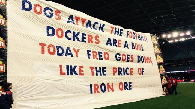 Danny McGinlay’s banner for a Bulldogs’ match against Fremantle.