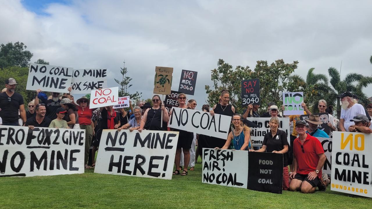 Anti-coal protestors took to the streets of Bundaberg on Saturday, 1 March 2025, to march against the possibility of a new coal mine being developed in “the gateway to the Great Barrier Reef”. Source: Coal Free Bundaberg.