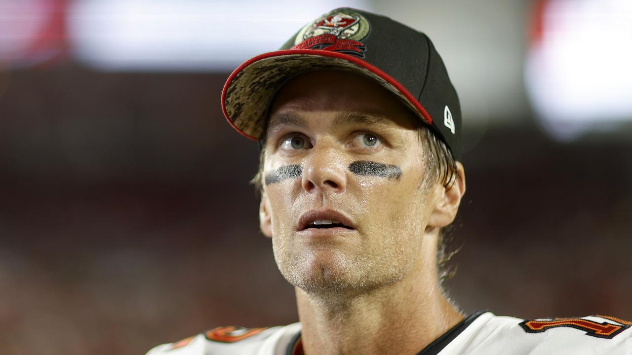 Tom Brady of the Tampa Bay Buccaneers on the sideline during the News  Photo - Getty Images