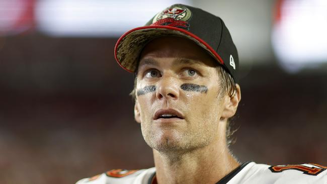 TAMPA, FLORIDA - NOVEMBER 06:Tom Brady #12 of the Tampa Bay Buccaneers looks on in the fourth quarter of game against the Los Angeles Rams at Raymond James Stadium on November 06, 2022 in Tampa, Florida. (Photo by Mike Ehrmann/Getty Images)