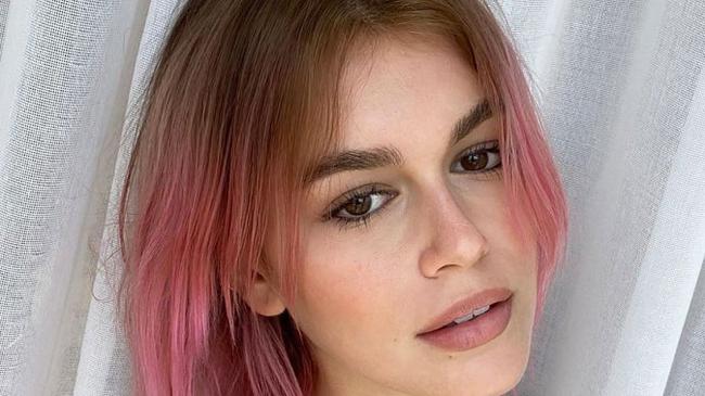 Kaia Gerber tries out the pink hair dye look. Picture: Instagram