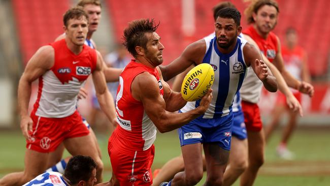 Josh Kennedy is nearing the end of his brilliant career, but coach John Longmire says he remains an important part of the club’s success. Picture: Phil Hillyard