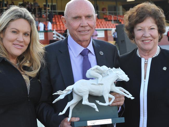 Winning connections: Robin Peters with her parents Bob and Sandra Peters after Perfect Reflection won the Kingston Town Classic. Picture: Graeme Collopy