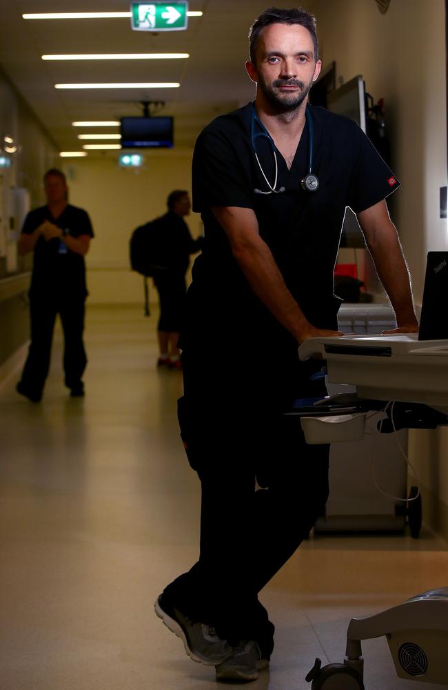 Dr Tom Wallis pictured in the emergency department of the Northern Beaches Hospital. Picture: Toby Zerna